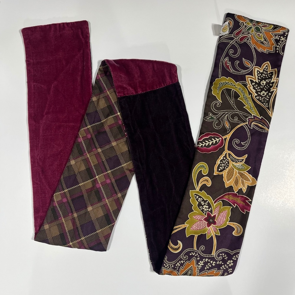 Talbots VTG Boho Womens Velvet Patchwork Scarf Plaid Floral Paisley Whimsigoth